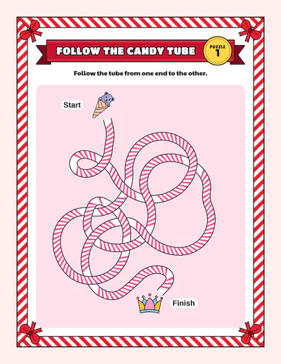 Candy: Knotty tube: a follow the tube page, traced over and under along its answer